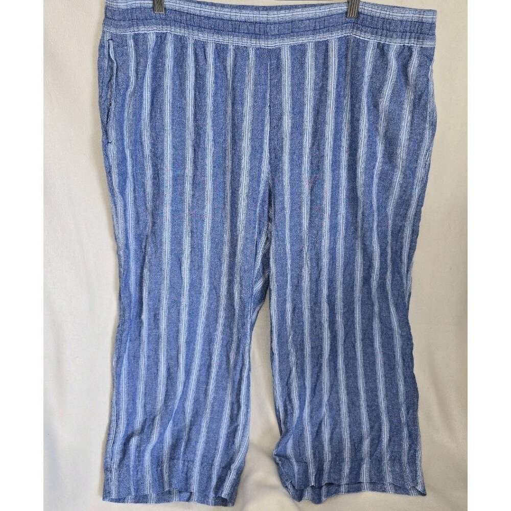 Old Navy Women’s High-Waisted Soft Linen Blend Wide Leg Pants Striped XXL Blue